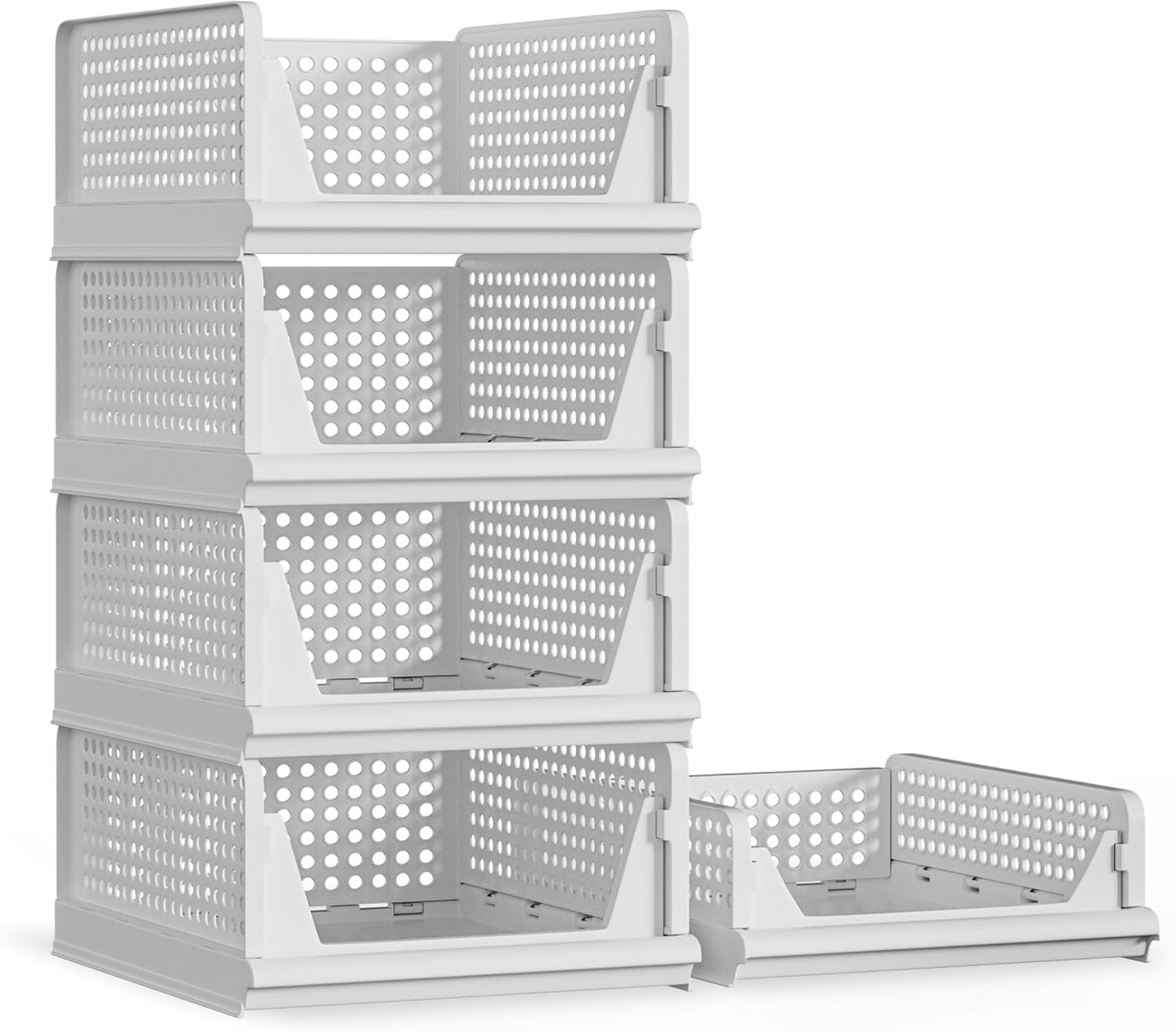 5 Pack Stackable Plastic Storage Basket Closet Organizer Bin Foldable Clothes Organizer Storage Drawer Shelf Container for Living room Bathroom Kitchen Office (4L+1S) - NestledHome