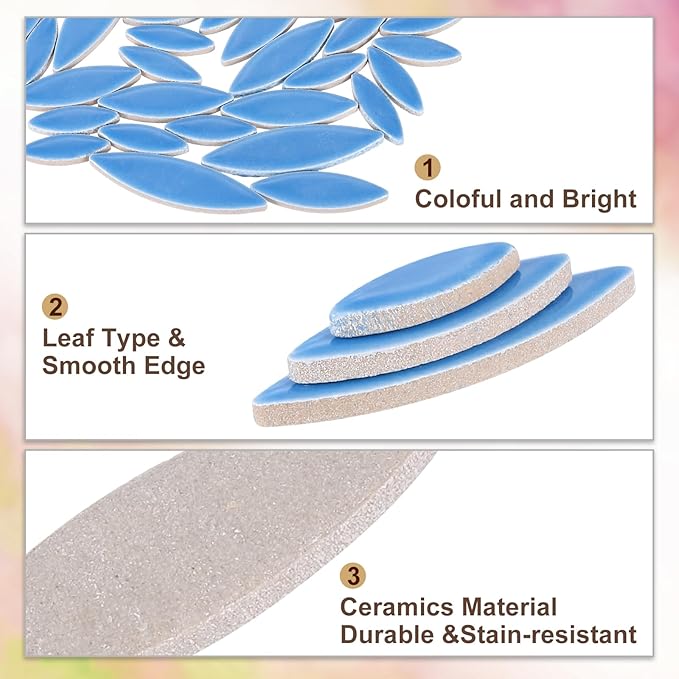 uxcell Ceramic Mosaic Tile, About 200g Teardrop Leaf Tile Mosaic Block for Handicrafts Artwork, Greenish-Blue