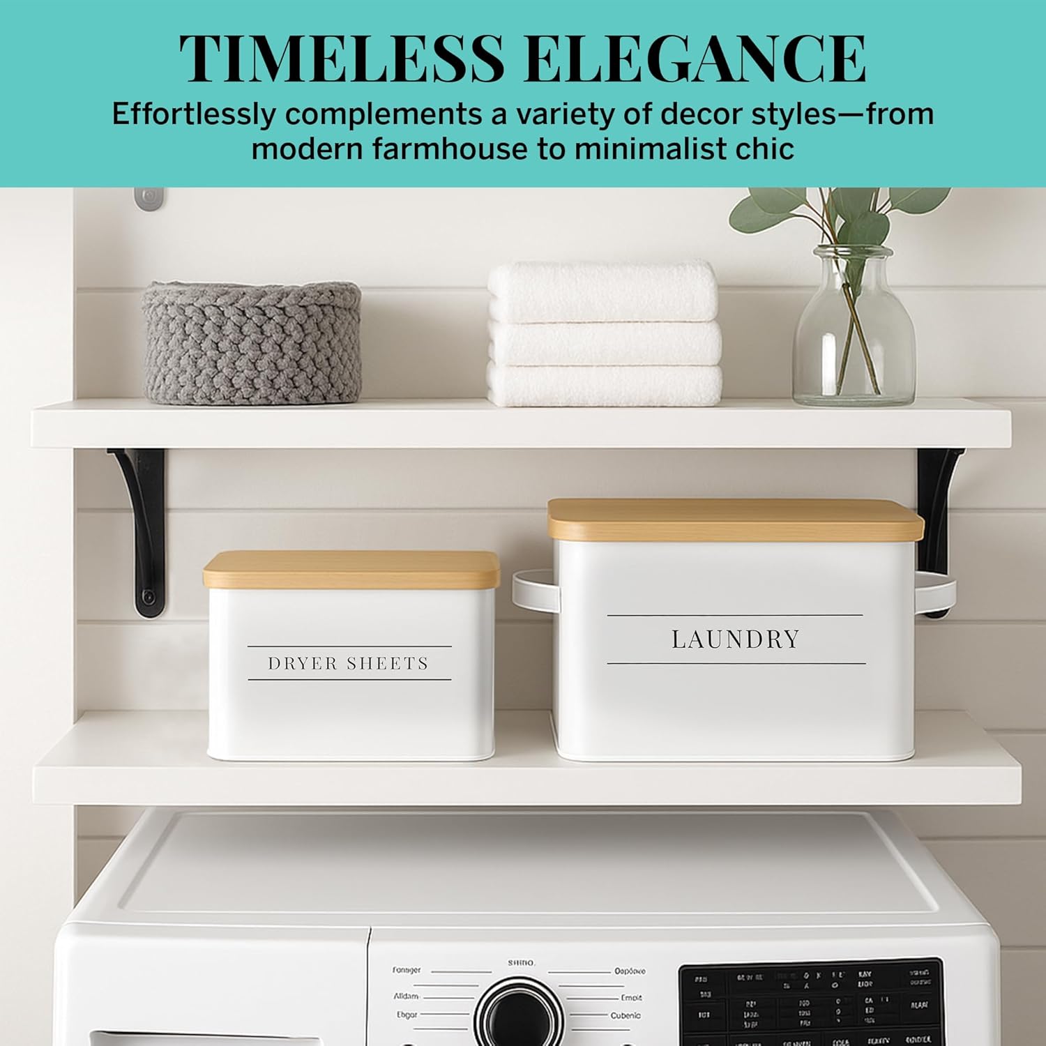 Metal Dryer Sheet Holder with Lid – Set of 2 Storage Bins for Laundry Room Organization & Home Decor – Classic White Metal Organizers and Containers with Lids - Sheet Organizers and Storage - NestledHome
