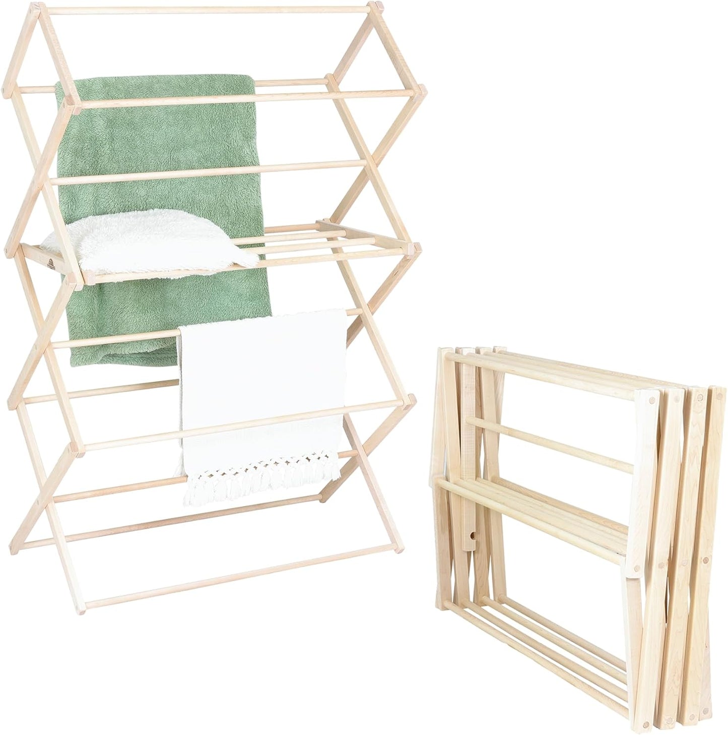 Pennsylvania Woodworks Clothes Drying Rack: Solid Maple Hardwood Laundry Rack for Bedding, Blankets, Towels & More, Heavy Duty, Folding Drying Rack Made in USA, No Assembly Needed, Extra Large - NestledHome