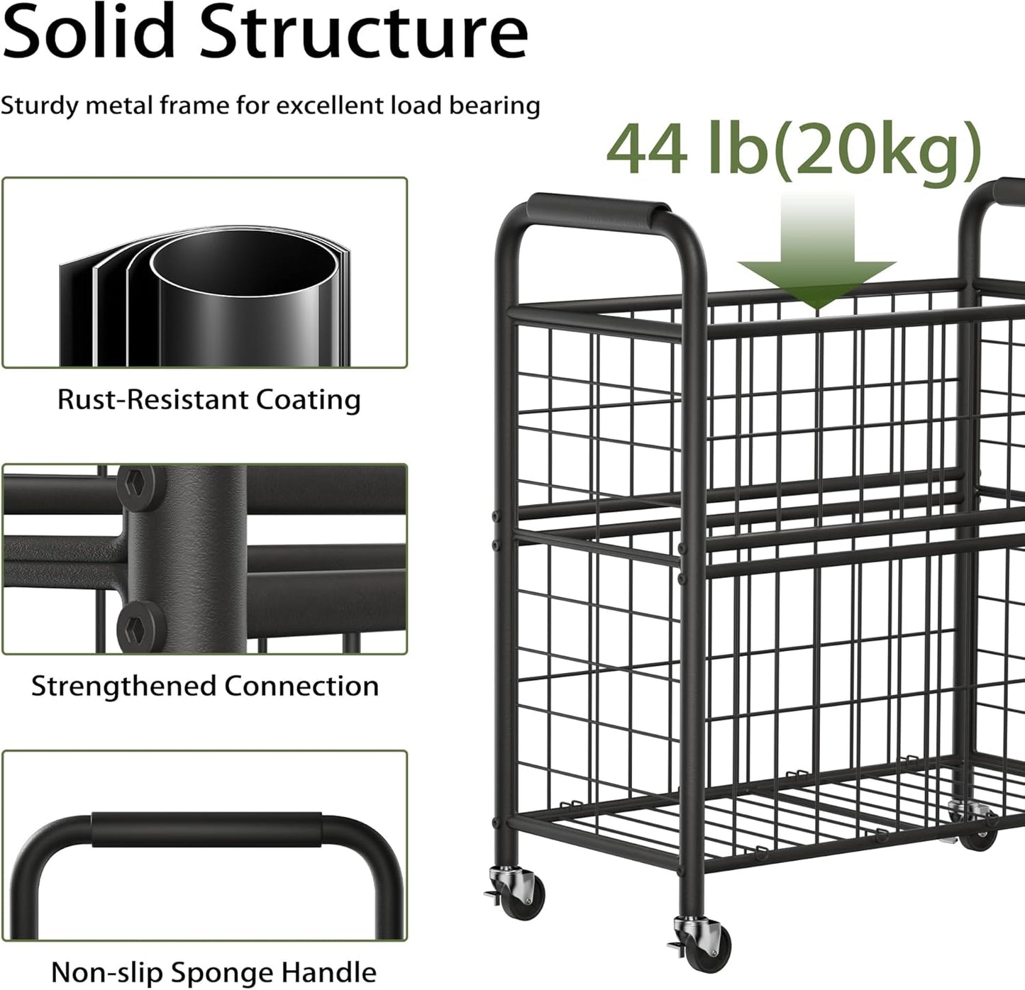 Laundry Hamper 2 Section, 110L Rolling Laundry Sorter Basket with Wheels, 2 Compartment Clothes Organizer Cart, Pull-Out Removable Bags for Laundry Room, Bathroom, Bedroom, Black - NestledHome