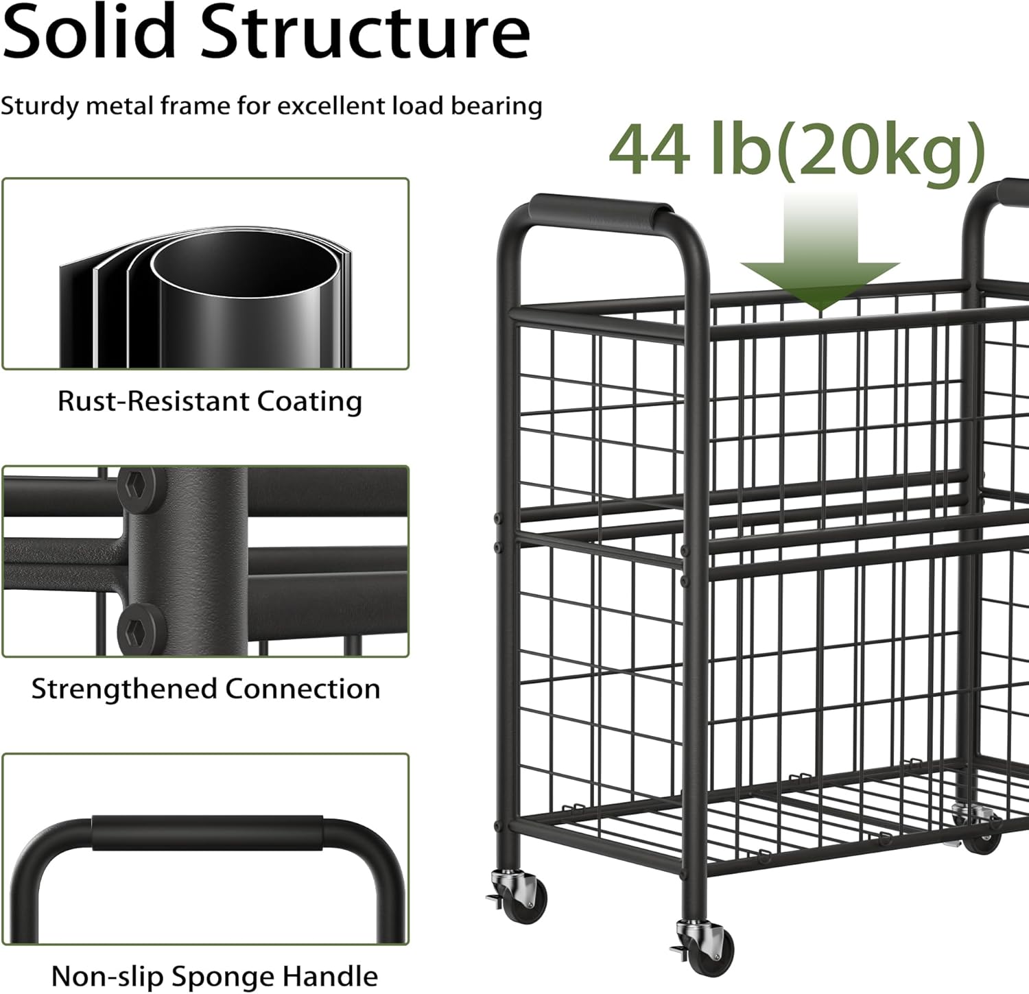 Laundry Hamper 2 Section, 110L Rolling Laundry Sorter Basket with Wheels, 2 Compartment Clothes Organizer Cart, Pull-Out Removable Bags for Laundry Room, Bathroom, Bedroom, Black - NestledHome