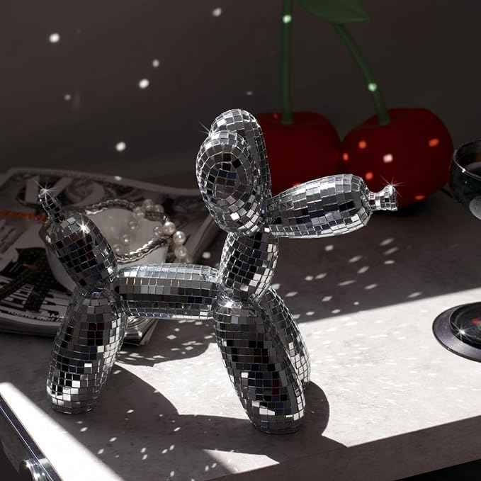 Disco Dog, Maximalist Balloon Dog Statue for Dog Mom & Dog Dad, Aesthetic Disco Ball Decor, Preppy Apartment Home Decor, Cute Room Decor & Gifts for Dog Lovers