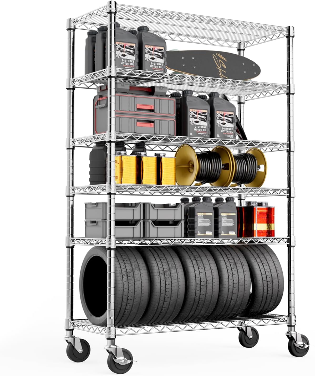Steel Storage Shelving 6-Tier Utility Shelving Unit with Wheels, Steel Organizer Wire Rack for Home,Kitchen,Office,Garage,17.7" D x 47.2" W x 76.7" H - NestledHome