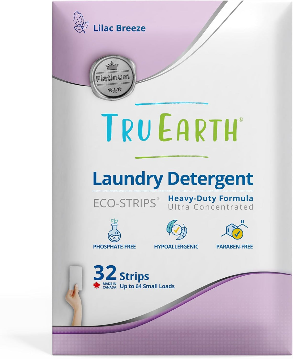 Tru Earth Platinum - Heavy Duty Laundry Detergent Sheets - Up to 64 Loads (32 Count), Lilac Breeze Scent - Ultra-Concentrated Formula - Eco-Friendly Laundry Sheets - NestledHome