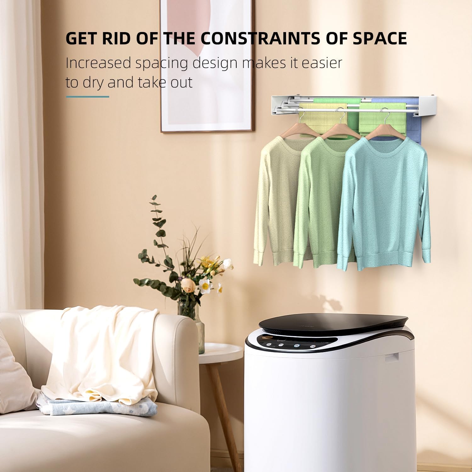 Laundry Drying Rack Collapsible, Wall Mounted Clothes Drying Rack Wall, Space Saving Drying Rack for Laundry, 19.8" Wide, 3 Aluminum Rods, 50 lb Capacity - NestledHome