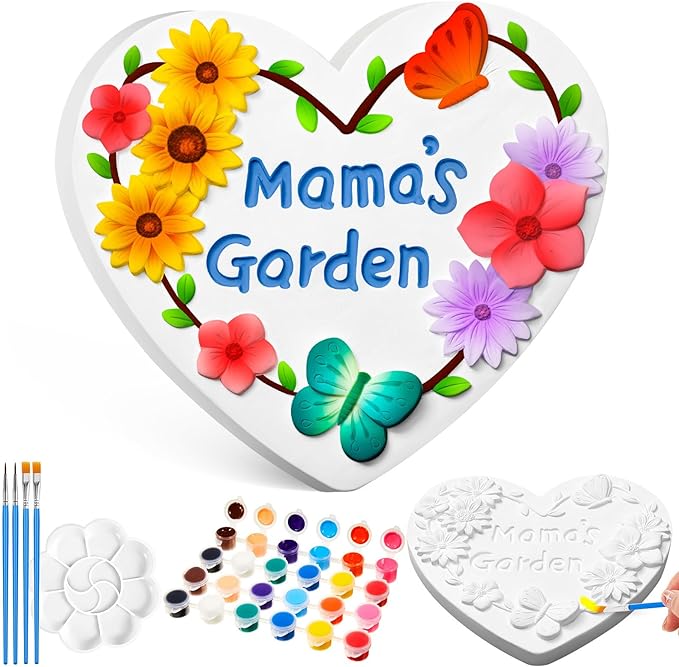 Juexica Mama's Garden Stepping Stones 9.5 Inch Mom Garden Stepping Stones Kit Outdoor Decorative Plaster Material DIY Paintable Mother Stepping Stones for Kids Ages 8+