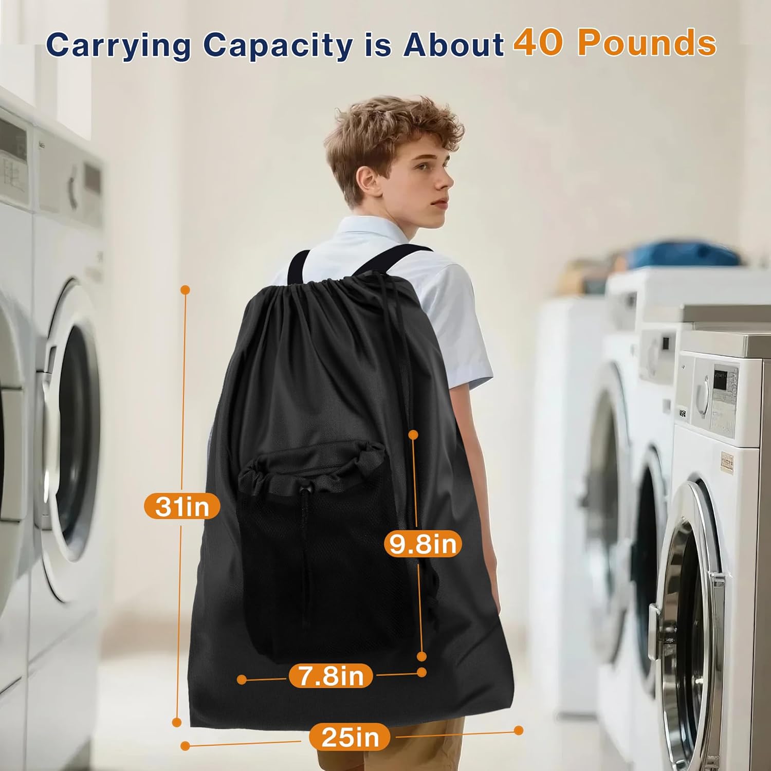 2-Pack Backpack Laundry Bags, Heavy Duty Laundry Bag Backpacks with Adjustable Shoulder Straps, Door Hanging Washing Bag, Laundry Hamper Lining for College Dorm, Travel, Laundromat - NestledHome