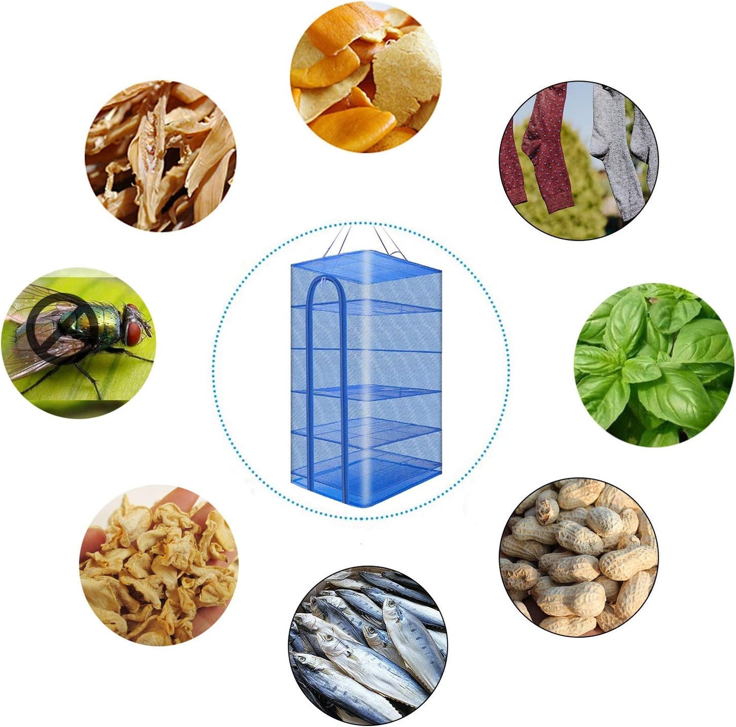 Hwayslon Hanging Drying Net Foldable Drying Rack Net Dryer 19.7"x19.7"x37.4" 6 Layer Folding Fish Mesh Collapsible Dry Net with Zippers for Fish Vegetables Drying Seeds Fruit Herb - NestledHome