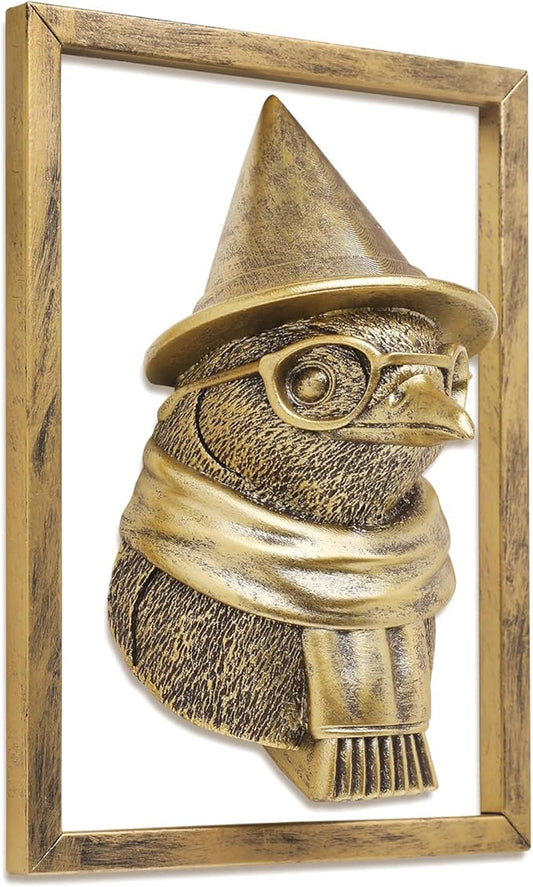 Newinhome Animal Heads Wall Decor (Includes Metal Frame) Resin Animals Sculptures Head Wall Hanging Decoration Gold vintage Wall Sculpture for Living Room Bedroom Office (Penguin)