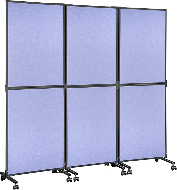 VEVOR Sound Barrier Quiet Wall 72" x 66",Partition Room Dividers 3 Panels, Portable Office Walls Dividers, Classroom Dividers, Acoustic Room Divider (Steel Blue) for Office, Library, School, etc