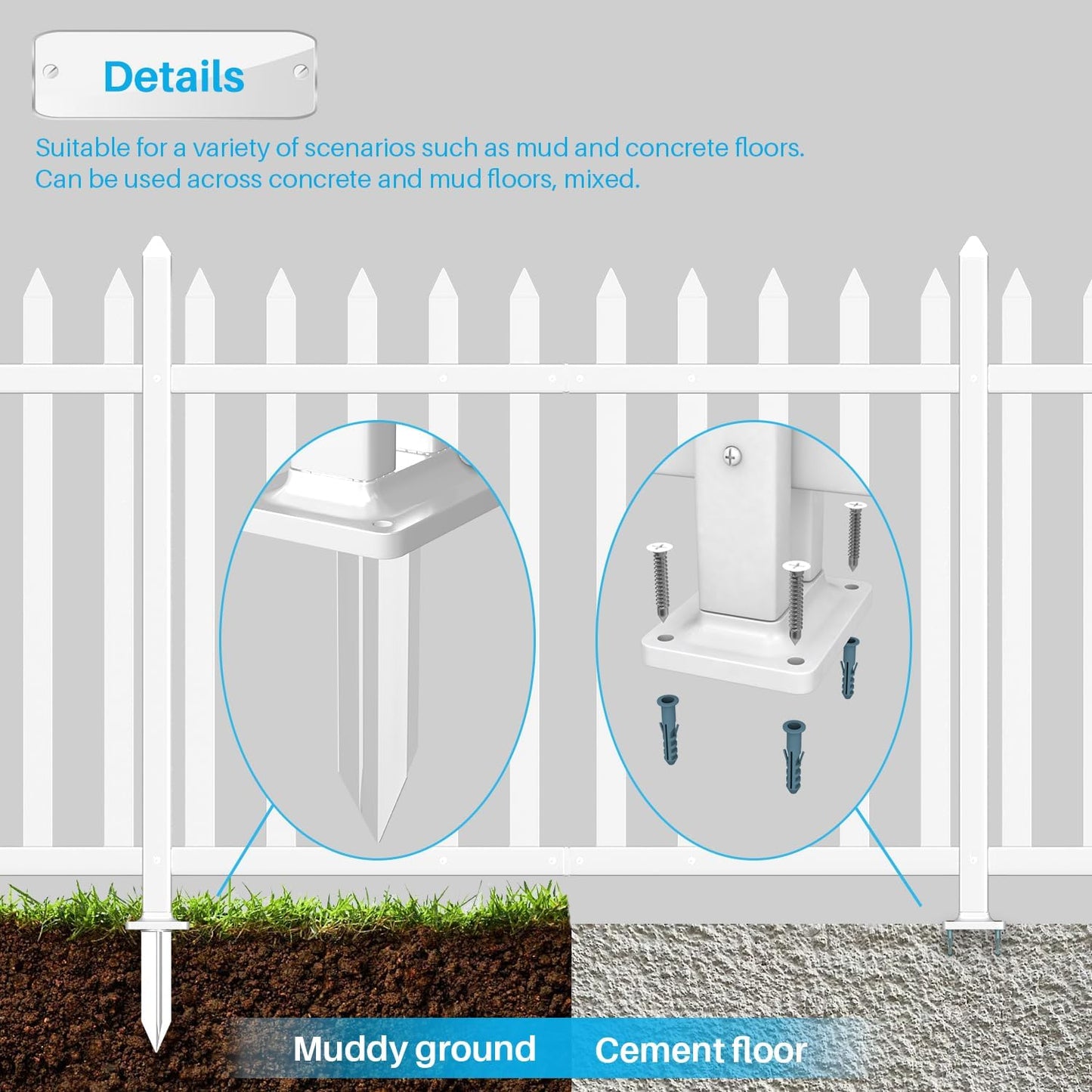 Patio 10 Sets Vinyl Picket Fence Panels 30" H x 84" W White PVC Decorative Fence for Front Yard Porch Patio Deck Pool Air Conditioner Fence Safety Dog Fence (34 Pickets, Straight)