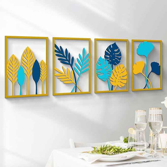 Glamativity Large 4 Pcs Colorful And Black Double-Sided Gold Leaf Metal Wall Art, 22.5 x 15.7'' Botanical Abstract Wall Décor Metal Leaf with Frame, 3D Textured Sculptures, Modern Wall Art With Ginkgo Biloba Design for Living Room Bedroom Bathroom Stud...