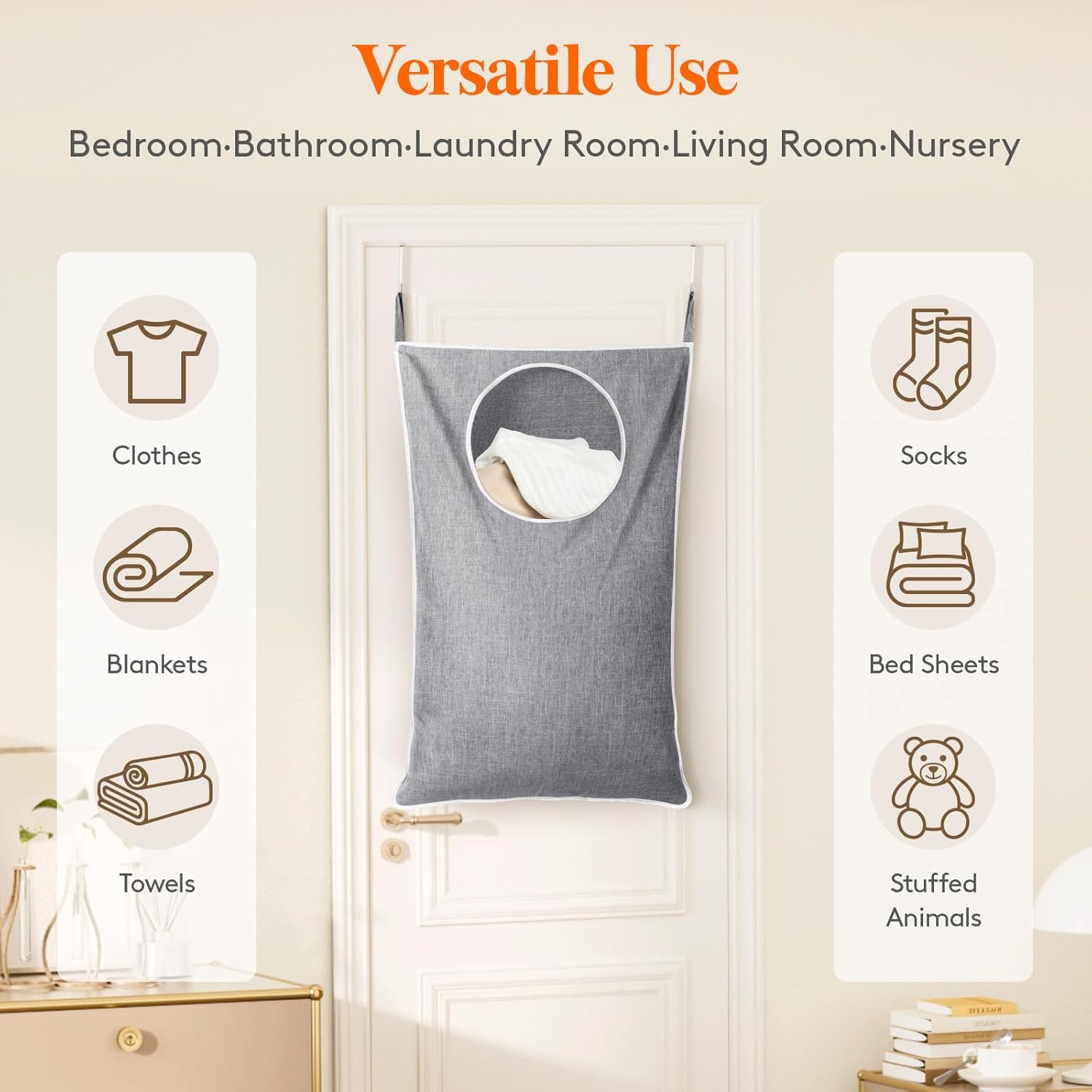 Lifewit 2 Pack Over Door Laundry Hamper, Large Collapsible Hanging Laundry Hamper, Hanging Laundry Basket Bag for Bathroom Bedroom Dirty Clothes Storage Organizer, Light Gray - NestledHome