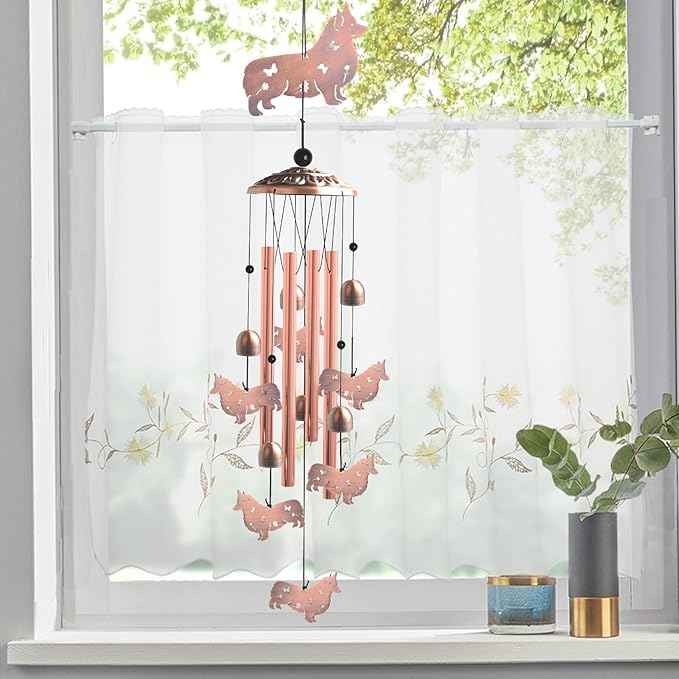 Handcrafted Dachshund Wind Chimes -Dog Gift for Women,Unique Outdoor Musical Decor for Garden,Patio & Nursery, Memorial Day Gifts for Mom/Wife/Daughter, Whimsical Yard Decorations with Soothing Tones