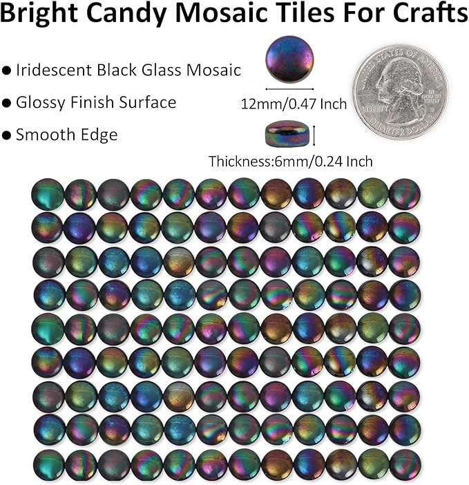 Artspac Iridescent Glass Mosaic Tiles for Crafts, 150g Round Mosaic Glass Pieces,DIY Mosaic Making Supplies for Beginners