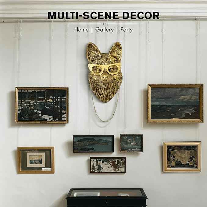 montresor Animal Head Wall Sculptures Decor 9.4 inchs Gold Fox Vintage 3D Wall Decor Art for Whimsigoth Gold Animal Heads for Wall Lightweight Material Accent Wall Hanging Room Decor for Maximalist