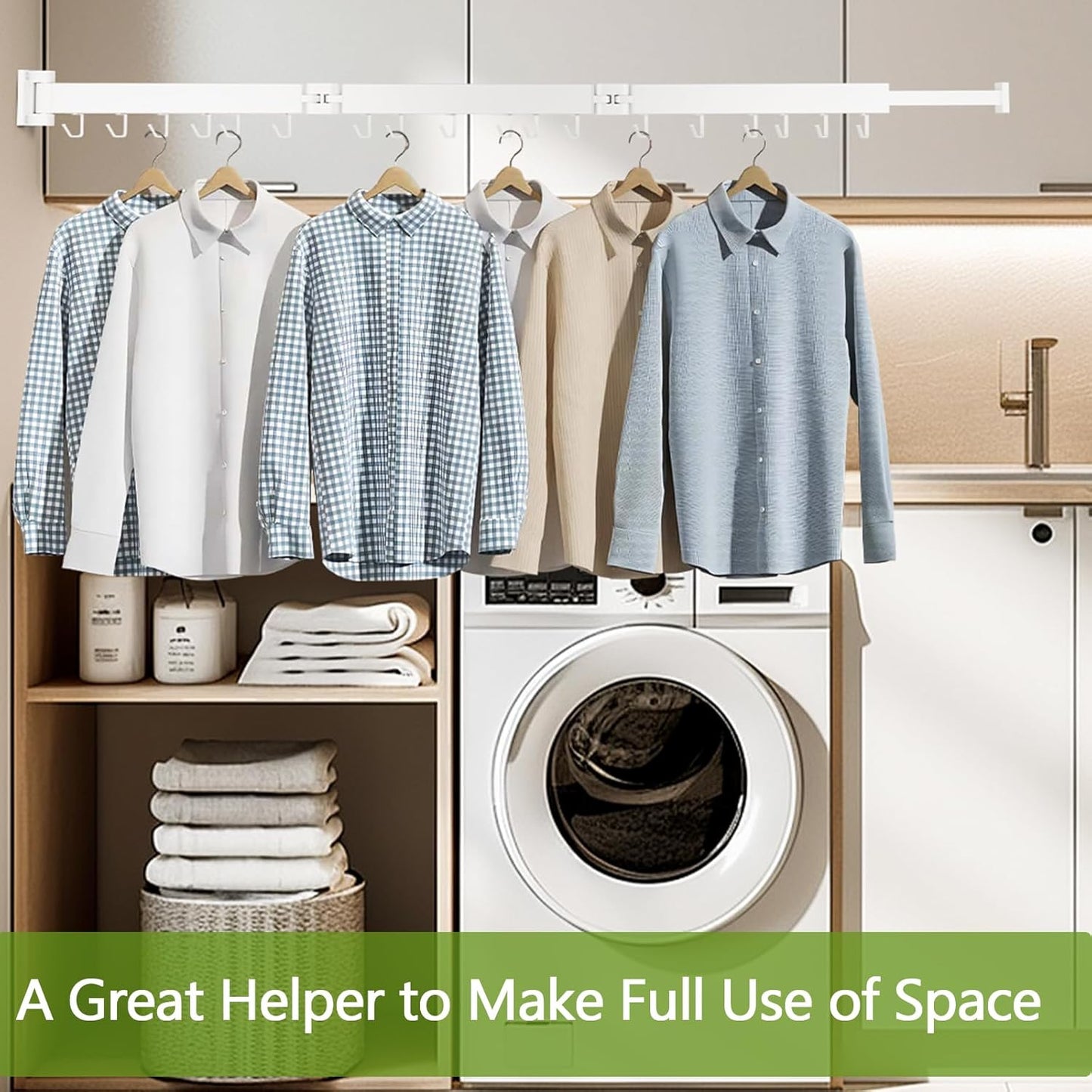Clothes Drying Rack, Laundry Drying Rack Wall Mount, 3-Fold Wall Mounted Clothes Drying Racks for Hanging Clothes, Foldable & Sturdy Space Saver for Laundry Room -White - NestledHome