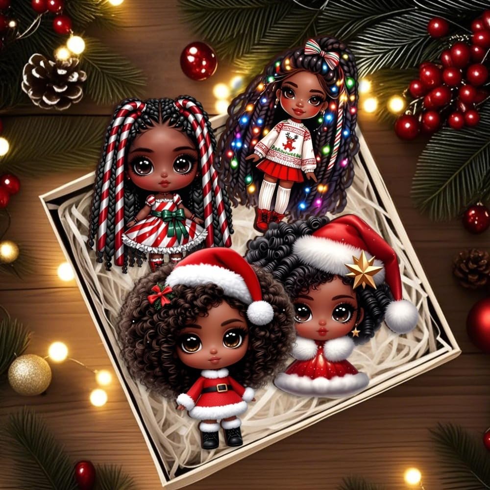 16 Pcs African American Girl Christmas Ornaments (16 Count)