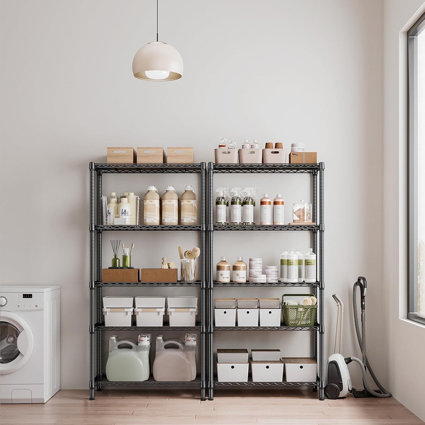 1250 lbs 5 Tier Shelf Metal Storage Shelves Shelving Wire Rack Heavy Duty Closet Organizers for Garage Kitchen Bathroom Laundry Black 15.7" D x 33.5" W x 68.5" H - NestledHome