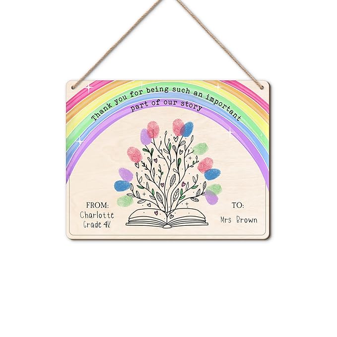 DIY Floral Book Fingerprints Craft Sign Gifts for Daycare PreK Preschool Kindergarten Teachers, Book Flowers Fingerprint Craft Teacher Appreciation Keepsake, End of Year Teacher Gift from Kid Students