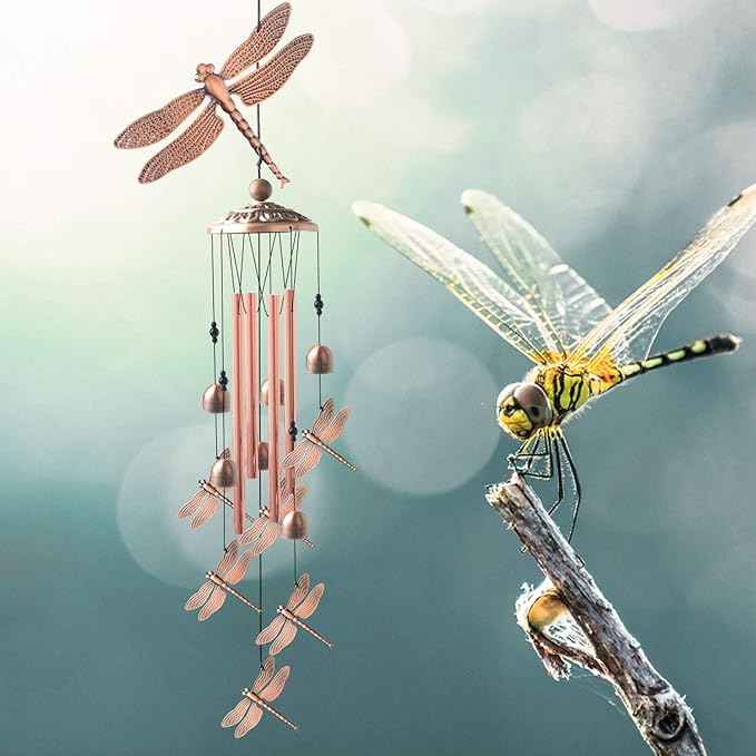 Dragonfly Wind Chimes, windchimes Outdoor, Garden Decor, Garden Gifts, Gifts for mom,Memorial Wind-Chimes Copper windchimes Indoor/Outdoor Waterproof