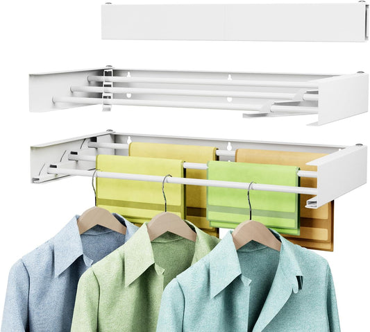 Laundry Drying Rack Collapsible, Wall Mounted Clothes Drying Rack Wall, Space Saving Drying Rack for Laundry, 19.8" Wide, 3 Aluminum Rods, 50 lb Capacity - NestledHome