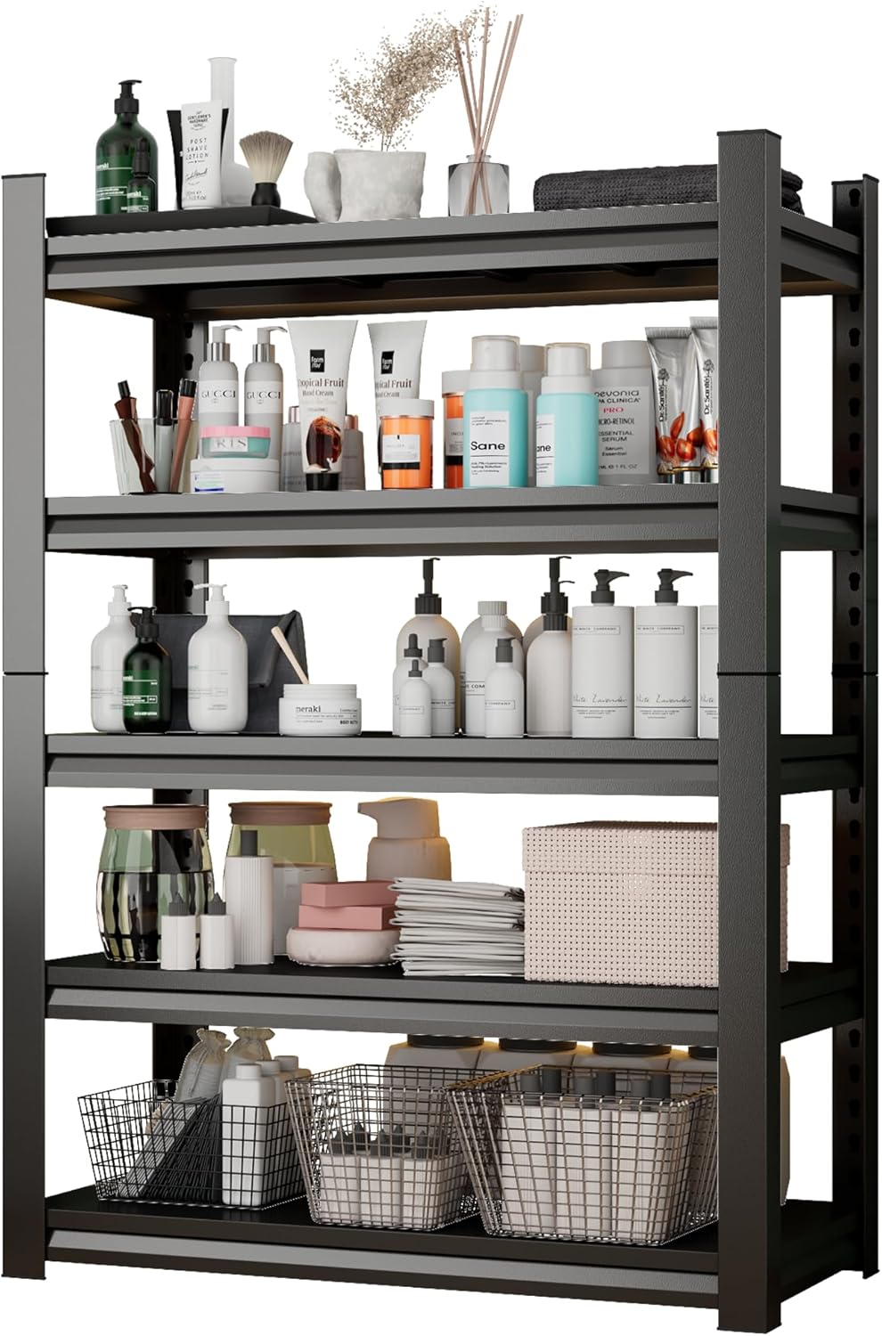 Over Washer Storage,5Tier Expandable Washer and Dryer Rack, Laundry Room Storage Over Toilet Washing Machine and Dryer Storage Rack Bathroom Organization, Hold 500 lb, Black - NestledHome