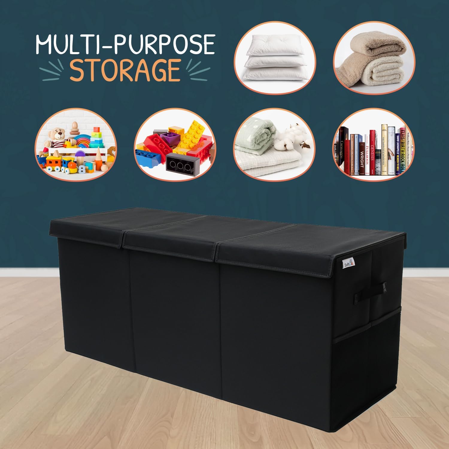 Extra Large Toy Storage Organizer with Lid - Sturdy, Collapsible Toy Chest Storage Box Design - Toys Bin with Dividers for Kids, Nursery, Bedroom, Playroom 37"x16"x14" - NestledHome
