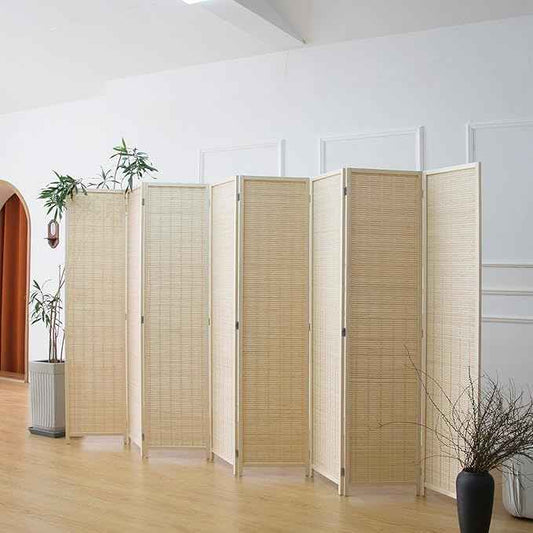 8 Panel Bamboo Room Divider - 5.6 ft Tall Folding Privacy Screen, Natural Beige Freestanding Partition Wall (67" x 122.8", 8-Panel)