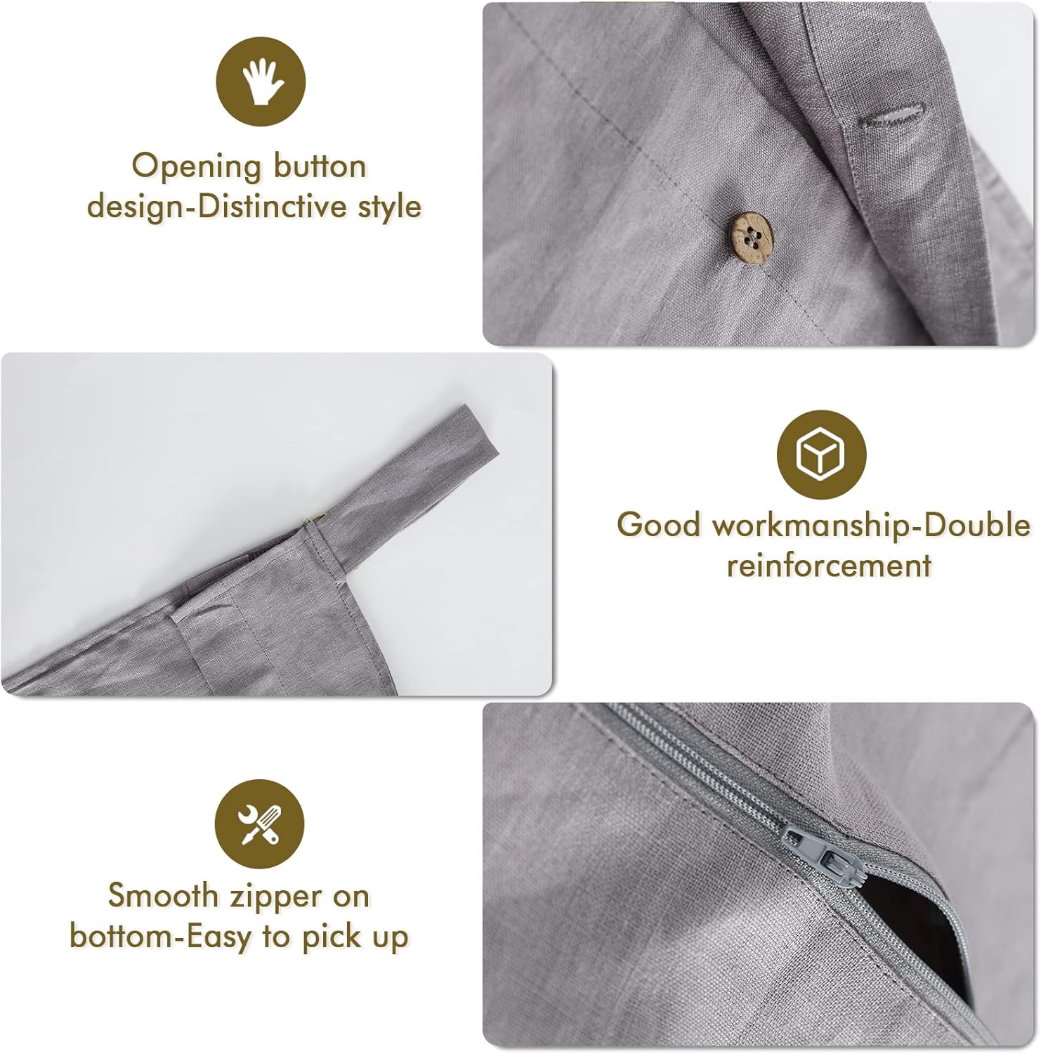 Linen Hanging Laundry Bag, 100% Linen Over The Door Laundry Hamper with Buttons and Zipper, Space Saving Door Hampers for Laundry Dirty Clothes Home Travel, Grey - NestledHome
