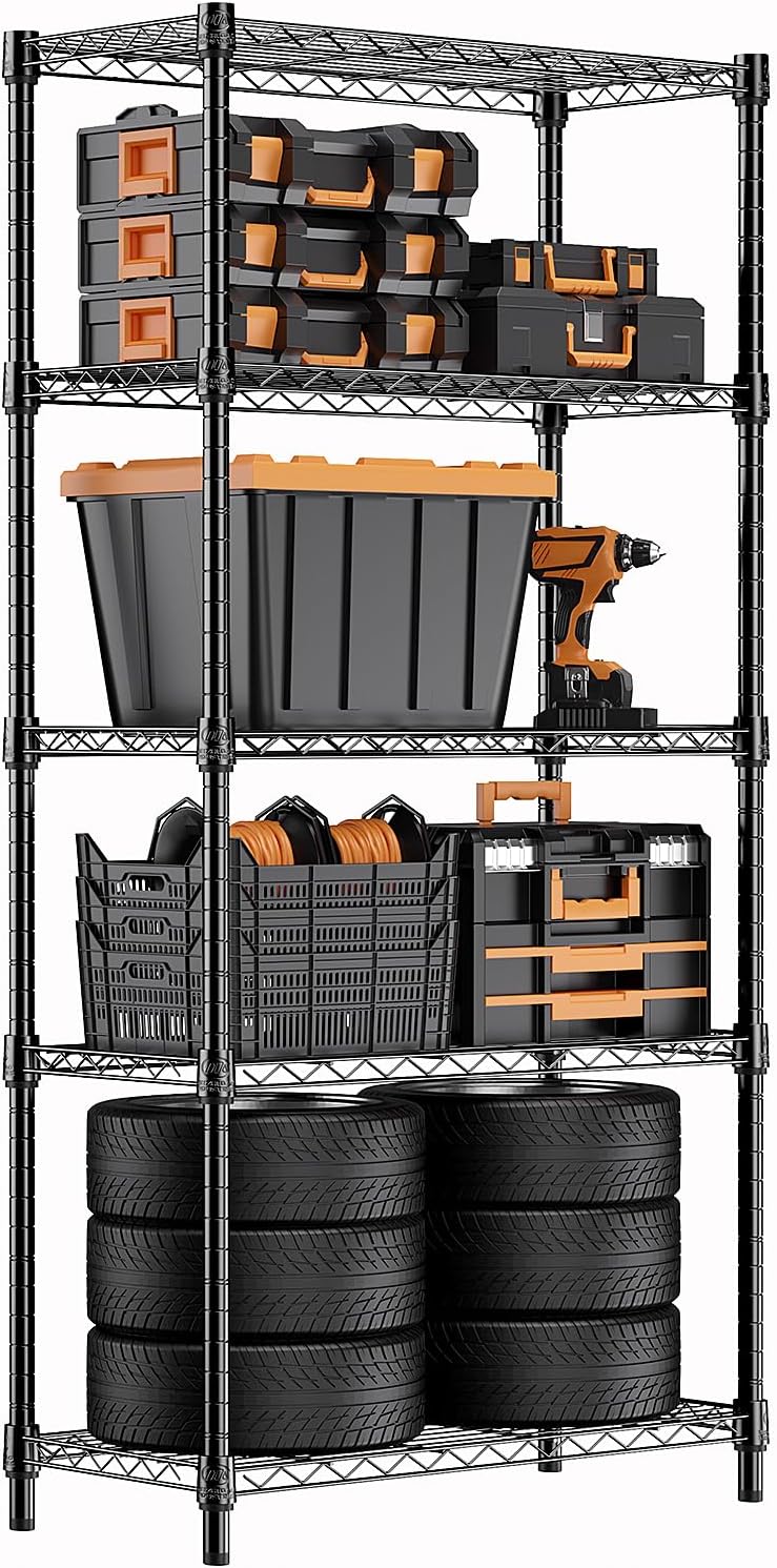 1250 lbs Storage Shelving Utility Shelving Unit 5-Tier Utility Shelving Unit Steel Organizer Wire Rack for Home,Kitchen,Office (13.7" D x 23.6" W x 62.4" H) - NestledHome