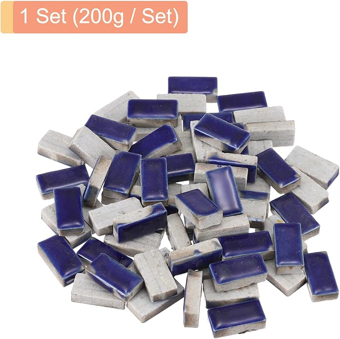 MECCANIXITY 200g Ceramic Mosaic Tiles for Crafts Bulk, Rectangle Dark Blue Ceramic Tiles for Mosaic Kits Garden Stepping Stone Cup Mat