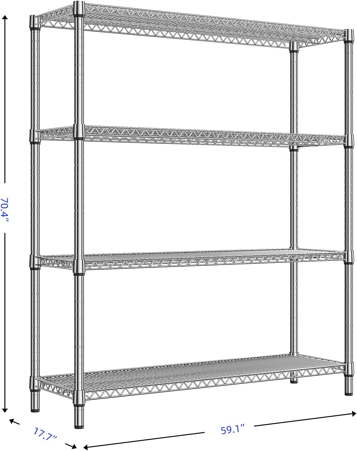 1760 LBs 4 Tier Storage Rack Metal Wire Shelving Unit, Storage Standing Shelf Organizer for Laundry Bathroom Kitchen Pantry Garage Utility Room, Chrome 17.7" D x 59.1" W x 70.4" H - NestledHome