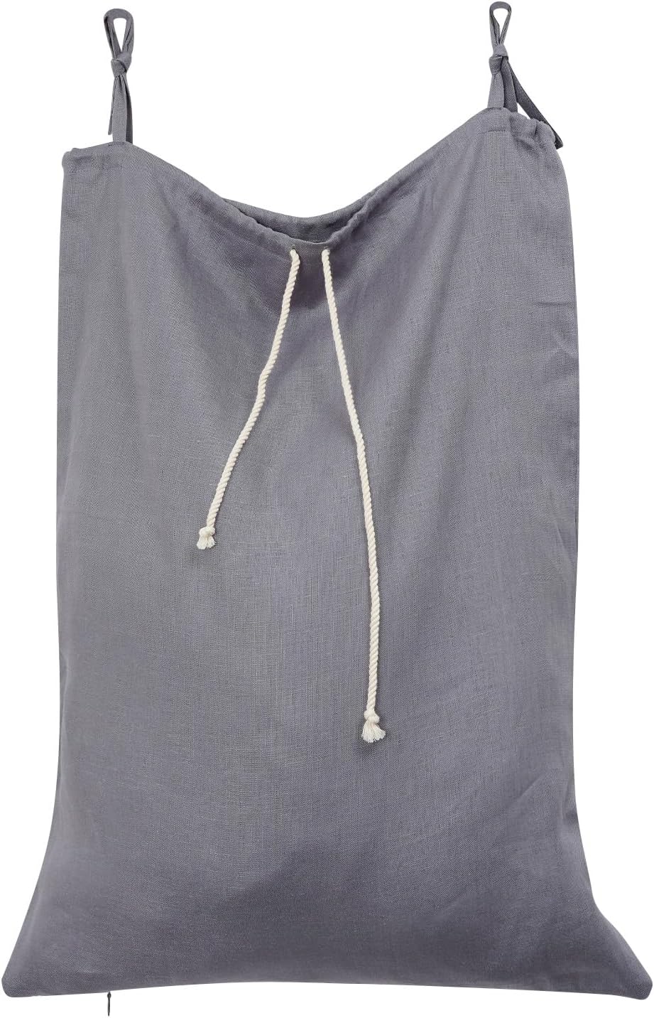 Linen Hanging Laundry Bag, Over The Door Laundry Hamper for Dirty Clothes, Drawstring Closure with Bottom Zipper, Gray - NestledHome