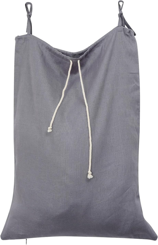 Linen Hanging Laundry Bag, Over The Door Laundry Hamper for Dirty Clothes, Drawstring Closure with Bottom Zipper, Gray - NestledHome