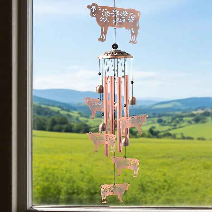 Cow Gifts for Women,Handcrafted Brass Ox Bulldog Wind Chimes Outdoor,Birthday Gifts for Men/Mom/Grandma Cow Metal WindChimes Outside/Indoors, Lawn, Patio, Garden Decor, Yard Decorations