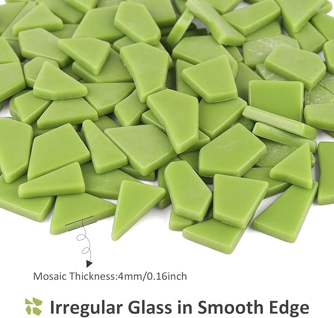 Youway Style Green Glass Mosaic Tiles for Crafts Bulk,200g Broken Glass Tiles for DIY Spring Mosaic Art Decor,Garden Mosaic Supplies