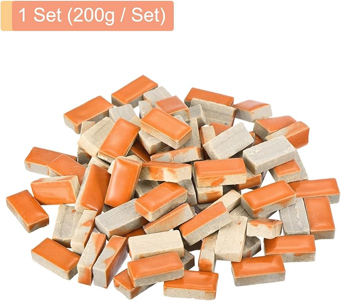 MECCANIXITY 200g Ceramic Mosaic Tiles for Crafts Bulk, Rectangle Orange Ceramic Tiles for Mosaic Kits Garden Stepping Stone Cup Mat