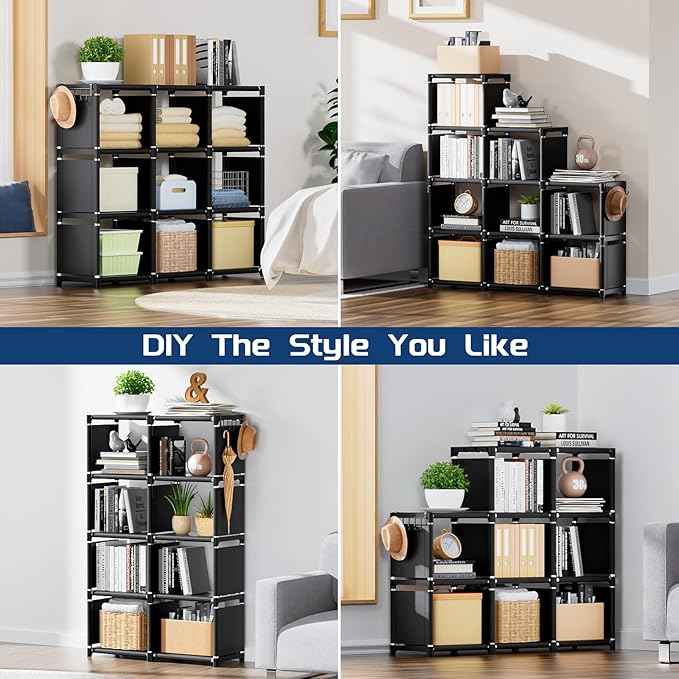 Mavivegue Book Shelf, 9 Cube Storage Organizer, DIY Bookcase, Metal Cube Bookshelf, Tall Book case for Bedroom, Living Room,Office, Closet Storage Organizer, Black Cubicle Storage Rack