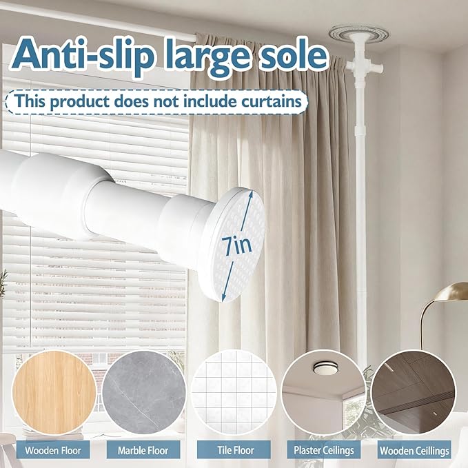 AJAZZ Room Divider Curtain Rod, No Drilling Room Separator for Space Partition Adjustable (H) 43-120×(W) 35-100 inch Heavy Duty Temporary Wall Divider Floor to Ceiling Tension Rod, White