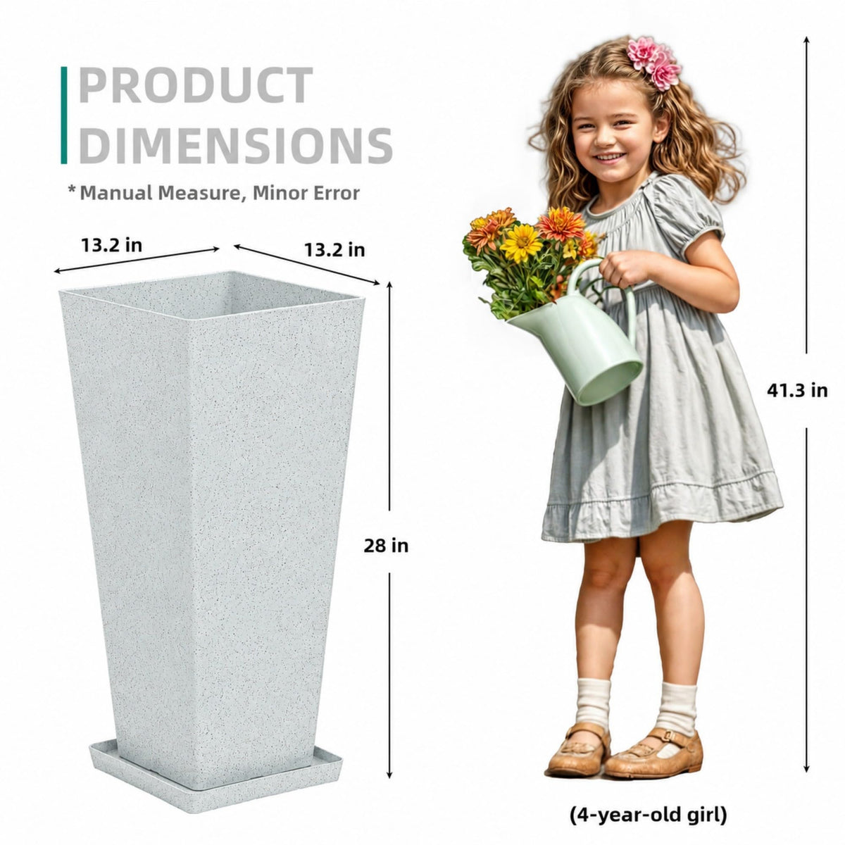 Autodaya 28" Plant Pots Tall Planters for Outdoor Plants Set of 2 with Tray (2 Count)