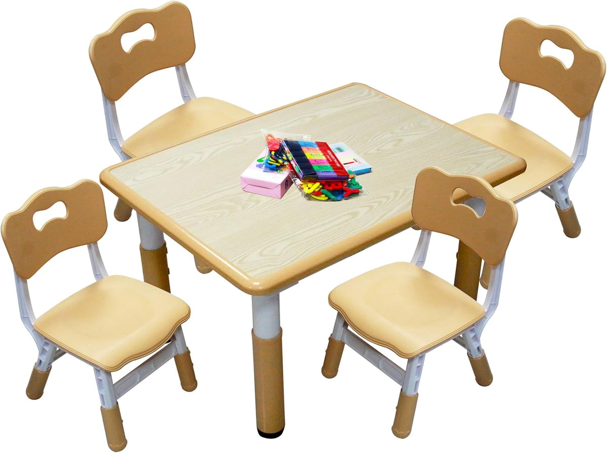Kids Table and 4 Chairs Set with Graffiti Desktop, Toddler Furniture Set, Non-Slip, Table Children Study Desk, Dining Table, Height Adjustable Desk, Painting Desktop for Kids (31.5x23.6Inch) - NestledHome