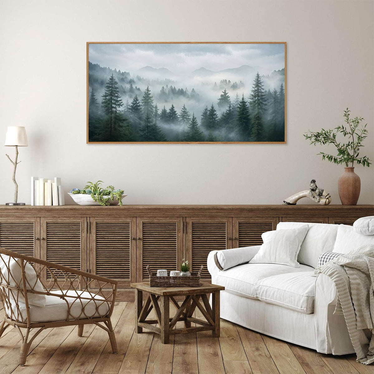 Large Misty Forest Framed Canvas Wall Art