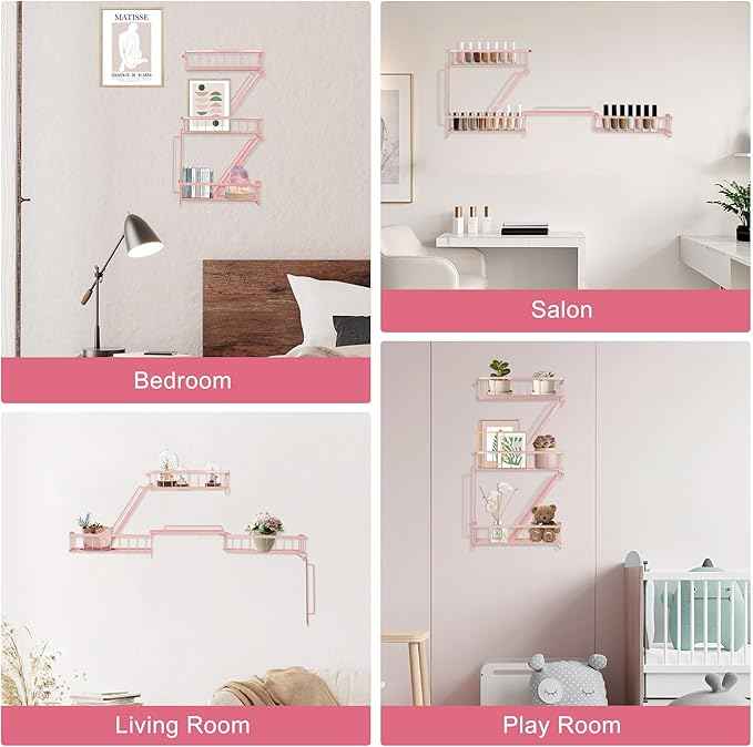 Fire Escape Shelf - Pink Wall Decor Floating Shelves, Cute Metal Ladder Shelving for Bedroom, Home Decor Display (3-Tier)
