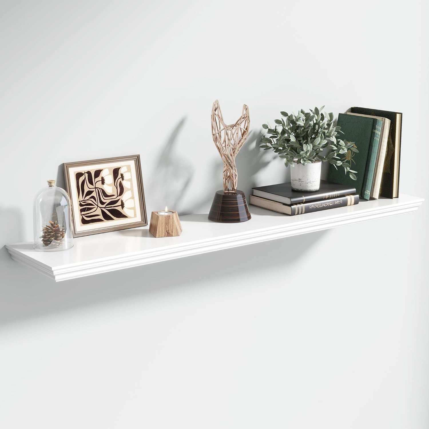 Floating Shelves for Wall, 48 Inch Long Wall Mounted White Hanging Shelf for Kitchen, Living Room, Office, Bedroom, Bathroom, Retro Vintage Wood Bookshelf for House Decor - NestledHome