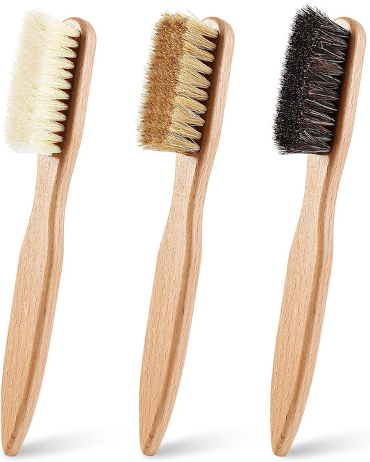 3 Pcs Wood Laundry Stain Brush Stain Remover Brushes with Boar Bristle Small Stain Brush for Clothes for Scrubbing Stains from Furniture Fabric Leather(3 Pcs C) - NestledHome