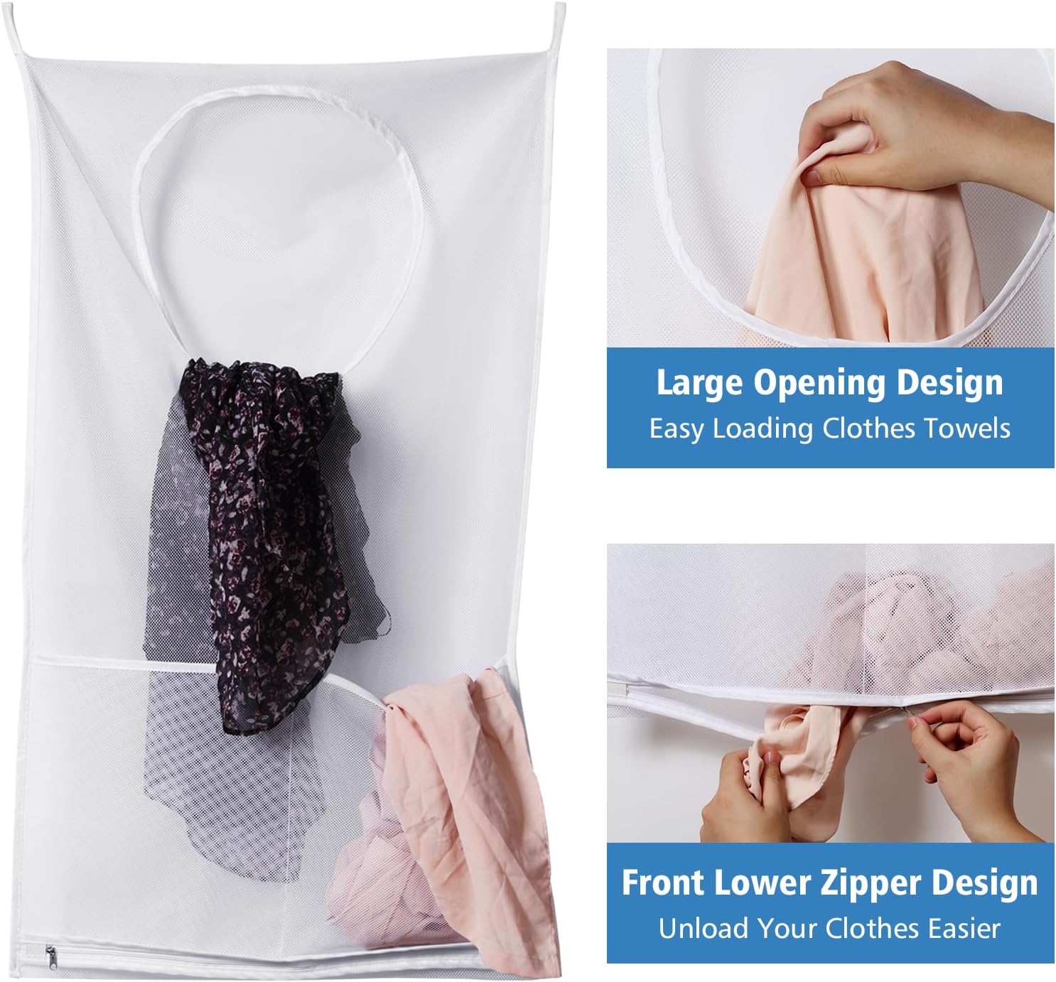 Saves Space Door-Hanging Laundry Bag,Door Hanging Laundry Hamper with 2 Different Types of Hooks, Polyester Fabric Hanging Laundry Basket for Clothes Size 22"X37" -2 Pack White - NestledHome
