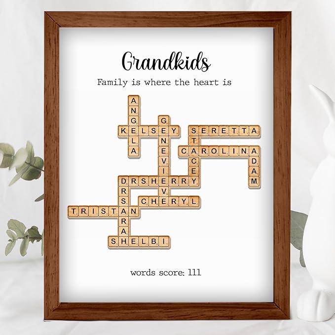 Personalized Crossword Family Name Wall Art Decor Living Room Customized Family Letter Title Name Puzzle for Gift for Lovers, Valentine's Day, Christmas, Birthday, Anniversary Scrabble Wooden Frame
