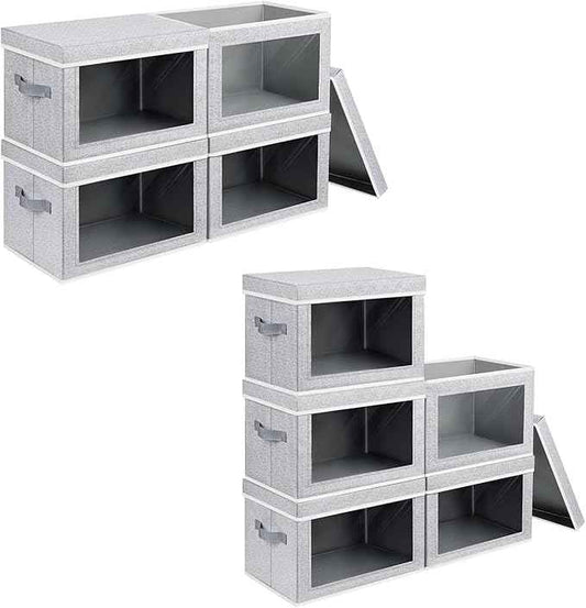 Storage Box with Lids - Foldable Clear Window Storage Bins, Large Decorative Storage Bins with Handles, Storage Containers for Clothes, Towel